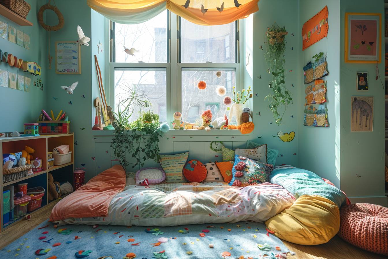 Chambre d'enfant magnifiquement décorée avec des matériaux recyclés pour une touche éco-ludique
